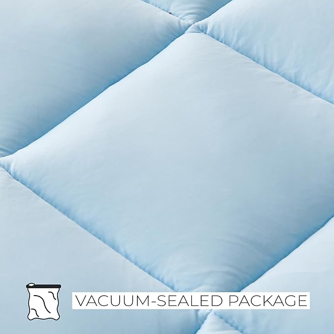Great Bay Home Twin Cooling Mattress Topper. Thick, Elastic Corner Mattress Pad. Ultra-Soft Cooling Pillowtop Mattress Cover & Protector. Fits Mattresses up to 18” (Twin, Light Blue)