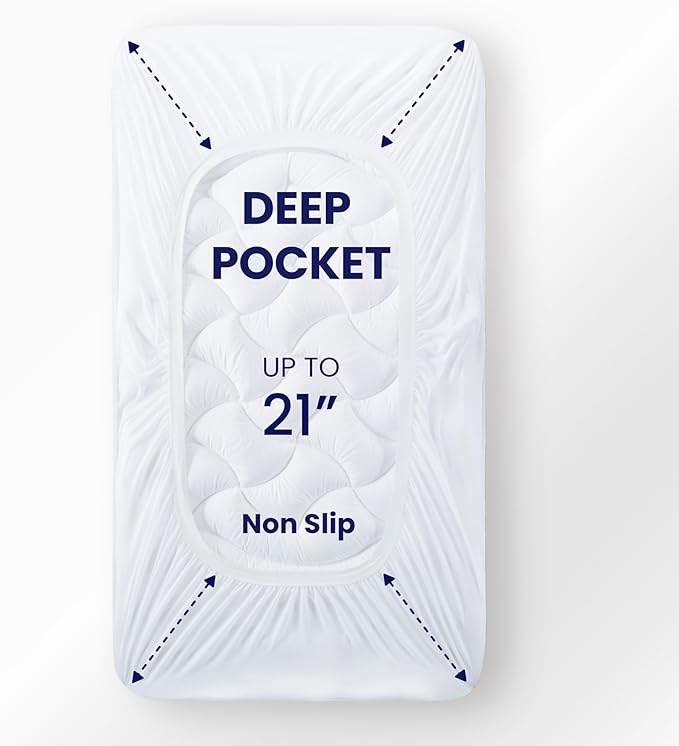SLEEP ZONE Cooling Twin Mattress Topper for Single Bed, Premium Zoned Cool Mattress Pad Cover, Padded Mattress Protector Breathable Washable, Deep Pocket 8-21" (White, Twin)