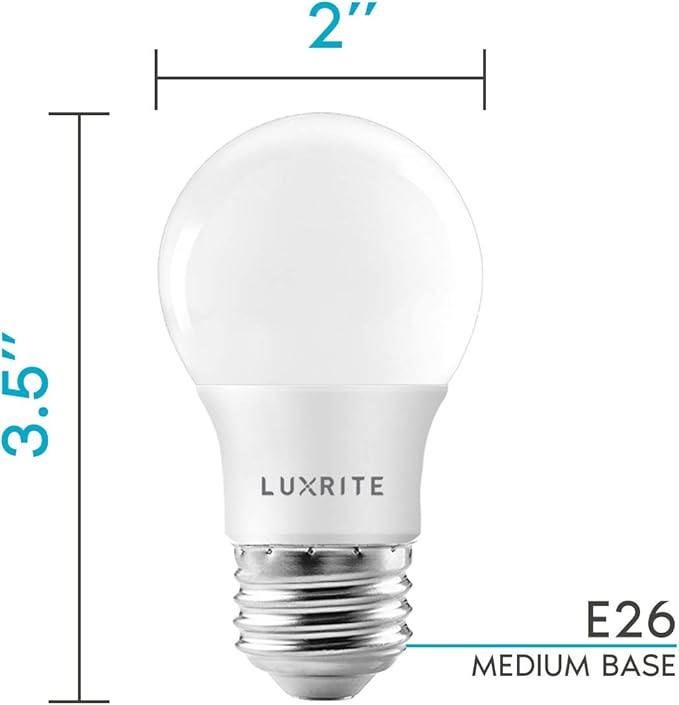 LUXRITE A15 LED Bulb 40W Equivalent, 7W, 5000K (Bright White), 600 Lumens, Enclosed Fixture Rated, Dimmable Ceiling Fan Light Bulbs, E26 Medium Base, UL Listed - Indoor and Outdoor (4 Pack)