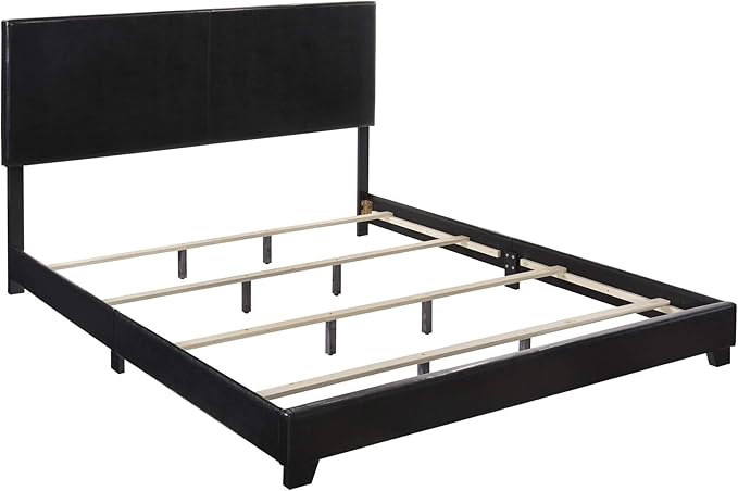 Crown Mark Erin Upholstered Panel Bed in Black, King
