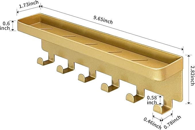 GTK Key Holder for Wall, Key Hooks with Tray and 6 Hooks, Wall Mounted Key Holder for Hallway, Key Rack with Shelf for Mail Storage (Gold)
