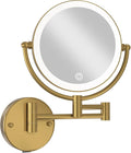 8” Wall Mounted Makeup Mirror 1X/10X Magnification, Rechargeable 2 Sided Touch Dimming with LED Lights 360 Swivel Extendable Arm Shaving Mirror, Brushed Moderne Brass