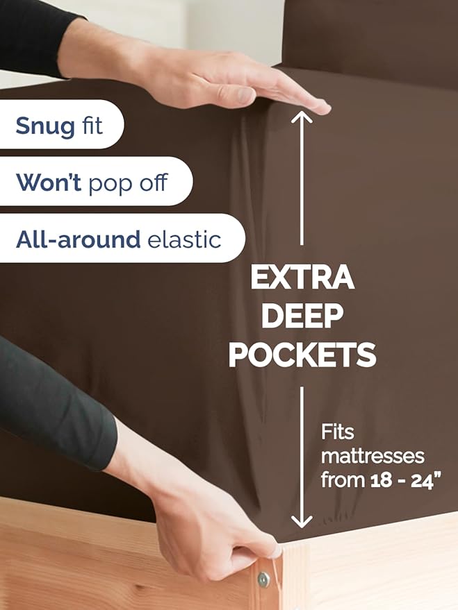 Extra Deep Twin XL Sheet Set - 4 Piece Breathable & Cooling Sheets - Hotel Luxury Bed Sheets Set - Easy & Secure Fit - Soft, Wrinkle Free & Comfy Sheets Set - Brown Sheet Set with Extra Deep Pockets