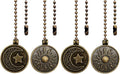 Copper Ceiling Fan Pull Chain Set, Decorative Totem Fan Pull Chain Pendant Extension, 12 Inches Lighting & Fan Beaded Ball Chain Extender Ornament with Connector, Moon and Sun (4Pack)