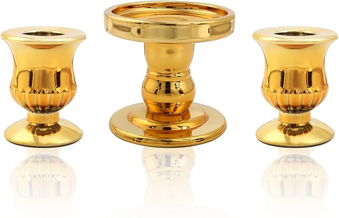 Gold Unity Candle Holder - Glass Candle Holders for Pillar Candles Taper Candles, Glass Candlestick Holders Set of 3, Decorative Clear Glass Candlestick Holder for Wedding Table Dinning Centerpiece