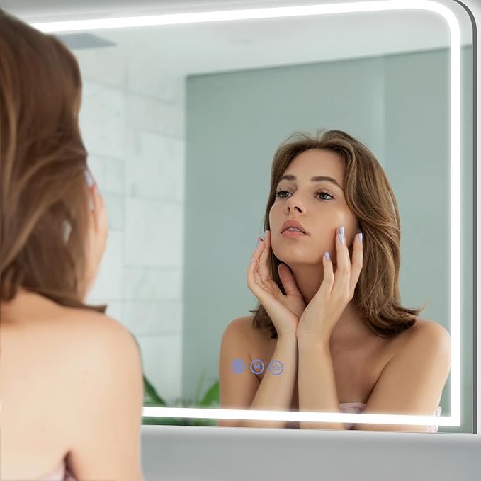 LED Bathroom Mirror, 40"x 32" LED Mirror with Lights for Bathroom, Lighted Vanity Mirrors for Wall, Anti-Fog, Dimmable, Tempered Glass, Memory Function, 3 Colors, Safe Use (White)