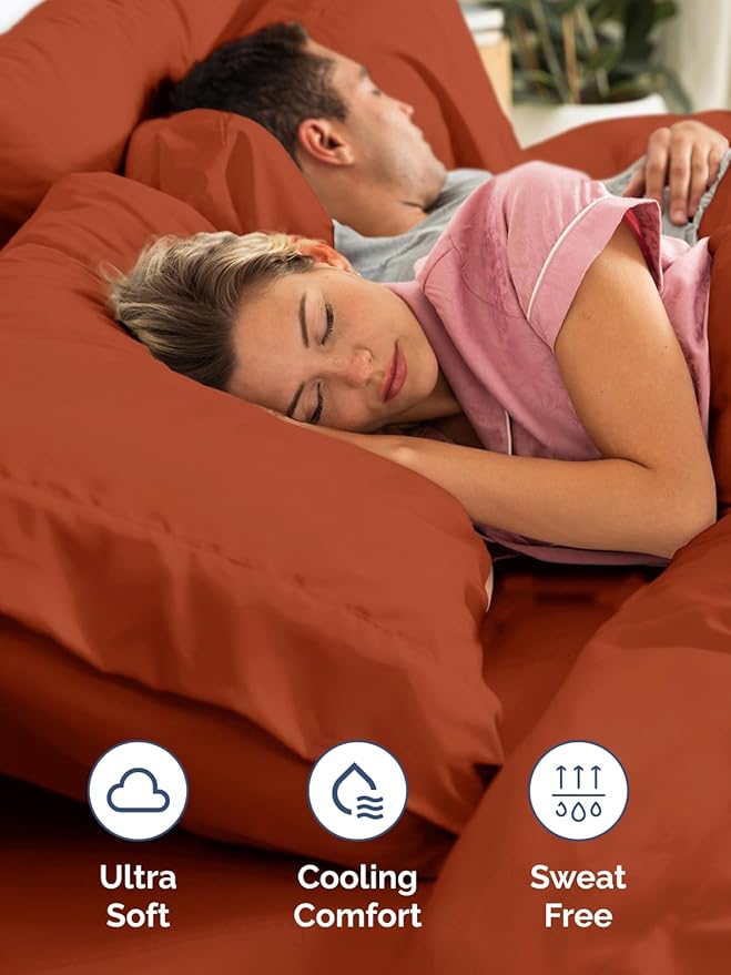Extra Deep Queen Sheet Set - 6 Piece Breathable & Cooling Sheets - Hotel Luxury Bed Sheets Set - Easy & Secure Fit - Soft, Wrinkle Free & Comfy Sheets Set - Terracotta Sheet Set w/Extra Deep Pockets
