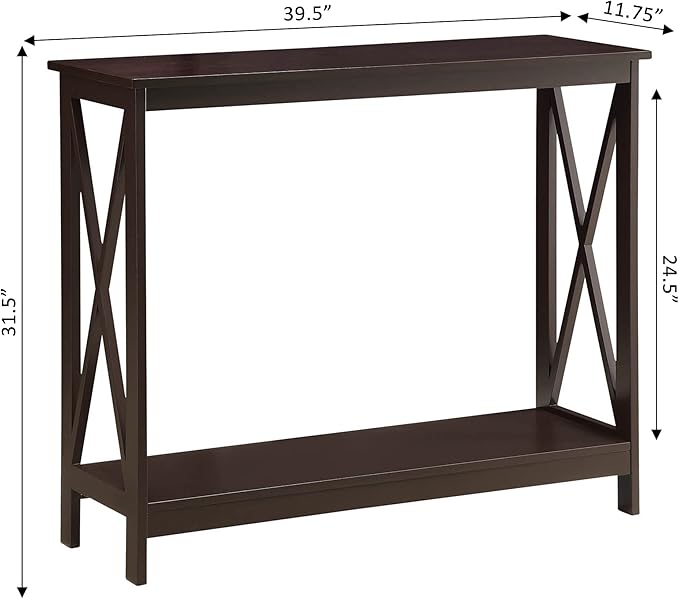Convenience Concepts Oxford Console Table 39.5" - Sofa Table with Storage Shelf, Transitional Entryway Hall Table for Living Room and Bedroom, Display Foyer Table, Espresso