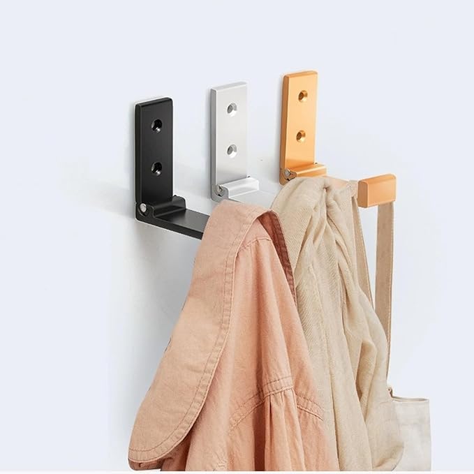 ZEYU Folding Coat Hooks, 10Pcs Wall Hooks for Hanging Coat Towel Hooks Hardware Heavy Duty Aluminum Alloy Headphone Holder Hooks No Rust Wall Mounted with Screws for Bags Fitness Equipment