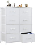 Sweetcrispy Dresser for Bedroom, Chest Organizer Unit with 8 Fabric Bins, Fabric Storage Tower, Drawer Organizer with Steel Frame, Wooden Top for Nursery, Living Room, Closet