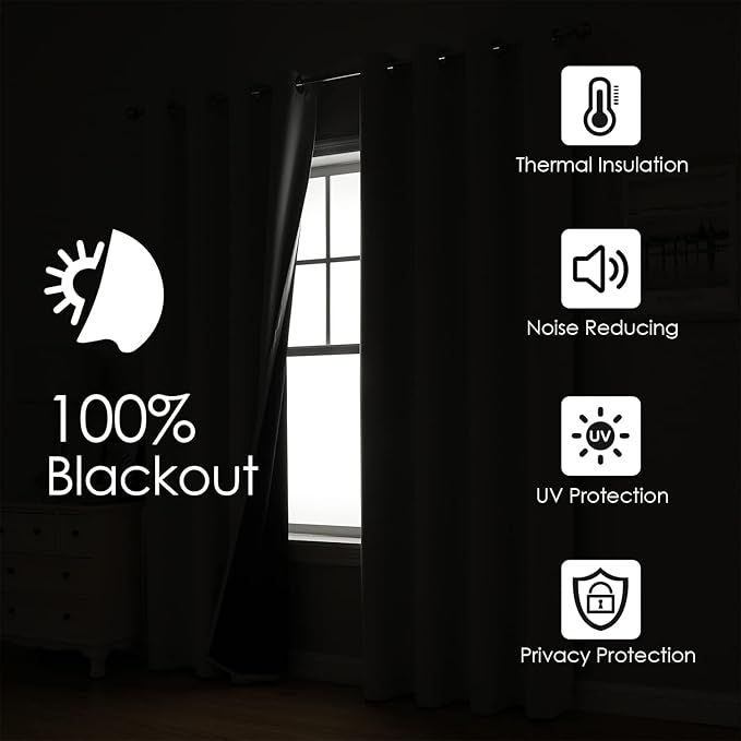 ChrisDowa 100% Blackout Curtains 120 inch Long for Bedroom with Black Liner, 2 Thick Layers Total Blackout Thermal Insulated Grommet Long Window Curtains 2 Panels Set (Burgundy, 52 x 120 Inch)