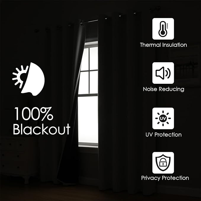ChrisDowa 100% Blackout Curtains 108 inch Long for Bedroom with Black Liner, 2 Thick Layers Total Blackout Thermal Insulated Grommet Window Curtains 2 Panels Set (Mustard Yellow, 52 x 108 Inch)