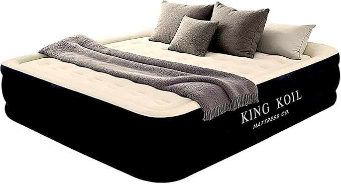 King Koil Luxury California King Size Air Mattress with Built-in High-Speed Pump Best for Home, Camping & Guests, 20" Double High Airbed Adjustable Blow Up Mattress, Waterproof, 1-Year Warranty