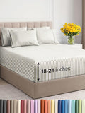 Extra Deep King Sheet Set - 6 Piece Breathable and Cooling Sheets - Hotel Luxury Bed Sheets Set - Easy Fit - Soft, Wrinkle Free and Comfy Sheets Set - Beige Striped Sheet Set with Extra Deep Pockets