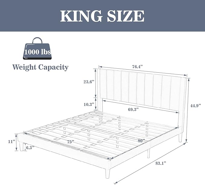 Allewie King Bed Frame/Velvet Upholstered Bed Frame with Vertical Channel Tufted Headboard/Strong Wooden Slats/Platform Bed Frame/Mattress Foundation/Box Spring Optional/Easy Assembly/Green