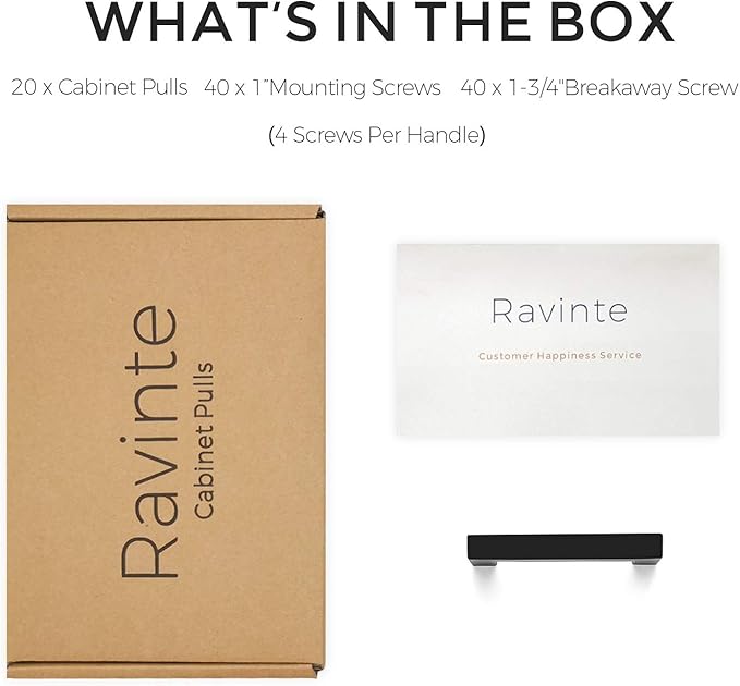 Ravinte 20 Pack 3 Inch Square Cabinet Handles Matte Black Pulls for Kitchen Drawers and Cabinets Hardware