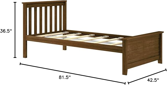 Plank+Beam Solid Wood Twin Bed Frame, Platform Bed with Headboard, Walnut