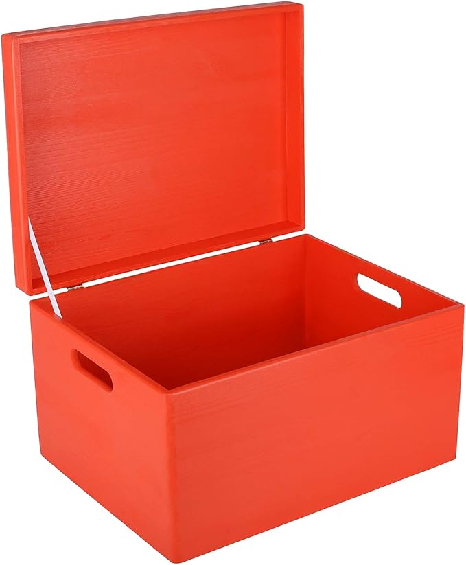 Large Red Wooden Box Storage with Hinged Lid | 15.8 x 11.8 x 9.44 inches (+-0.5) | with Handles | Gift Box Storage Document | Product NOT Intended for 15 Years OR Below