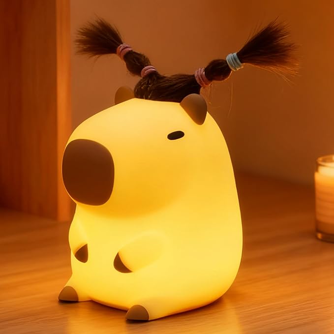 Cute Capybara Night Light with DIY Hairstyle ,Funny Squishy Silicone Animal Night Lamp, Dimmable/Timer Nursery Nightlight for Kids, Rechargeable Touch Bedside Lamp, Bedroom Decor, Baby Boys Girls Gift