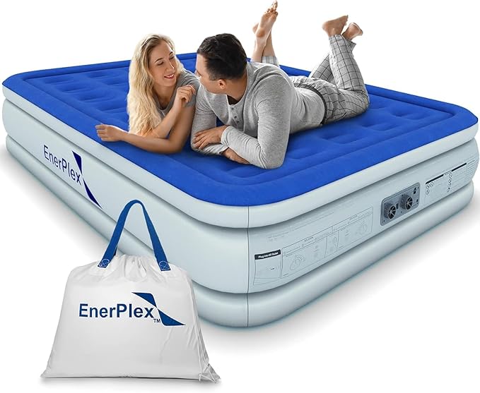 EnerPlex Air Mattress with Built in Pump - Self-Inflating Blow Up Mattress with Neck Support - Inflatable Air Bed for Portable Travel & Home Use