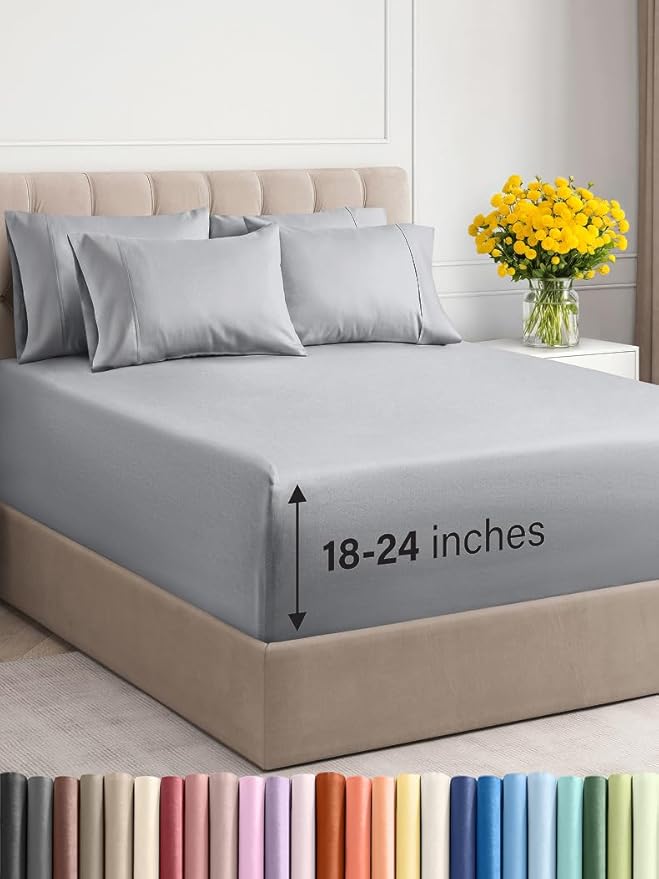 Extra Deep King Sheet Set - 6 Piece Breathable & Cooling Sheets - Hotel Luxury Bed Sheets Set - Easy & Secure Fit - Soft, Wrinkle Free & Comfy Sheets Set - Steel Blue Sheet Set with Extra Deep Pockets