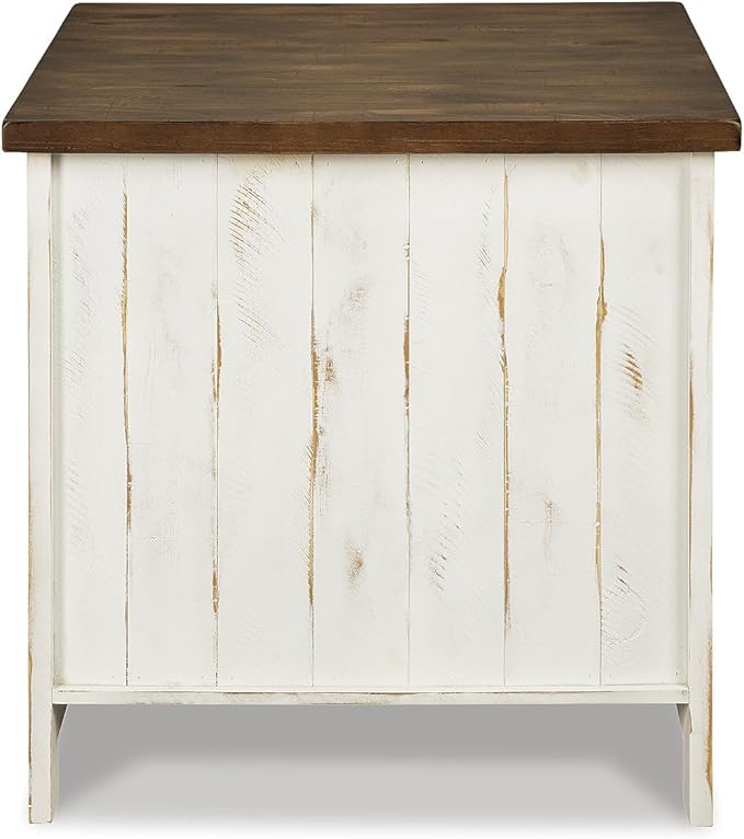 Signature Design by Ashley Wystfield Farmhouse End Table with Storage, Distressed White & Brown Finish