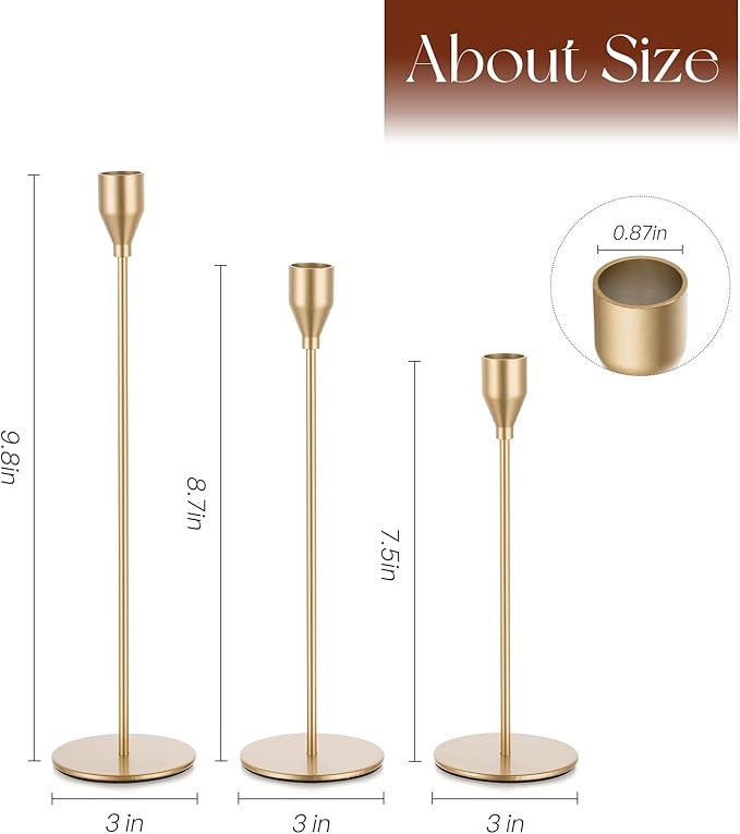 Candlestick Candle Holders Gold Taper: Candeldo Tall Brass Candles Stick Holder Decor Set of 15 Dinning Table Centerpiece Vintage Metal Candle Stand Wedding Decorations
