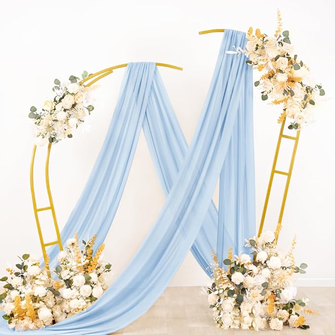 Socomi Wedding Arch Draping Fabric 2 Panels 29" x 19Ft Baby Blue Sheer Chiffon Curtain Drapes 6 Yards for Wedding Ceremony Birthday Party Decoration