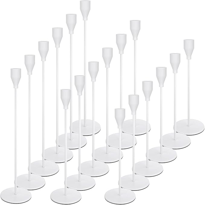 Set of 18 Tall Candlestick Holders Thin Metal Taper Candle Holders for Table Centerpiece Modern Decorative Pillar Candle Sticks Stand for Home Wedding Christmas Decoration(White)