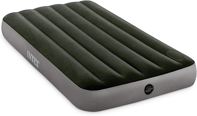 Intex 64763E Dura-Beam Standard Downy Air Mattress: Fiber-Tech – Queen Size – Built-in Foot Pump – 10in Bed Height – 600lb Weight Capacity