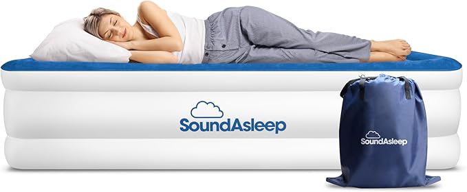 SoundAsleep Products Dream Series Luxury Air Mattress, ComfortCoil Technology, Built-in High Capacity Pump for Home, Camping- Double Height, Adjustable, Inflatable Blow Up, Portable (Full Size)