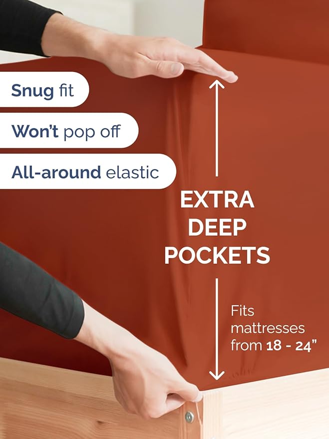 Extra Deep Queen Sheet Set - 6 Piece Breathable & Cooling Sheets - Hotel Luxury Bed Sheets Set - Easy & Secure Fit - Soft, Wrinkle Free & Comfy Sheets Set - Terracotta Sheet Set w/Extra Deep Pockets