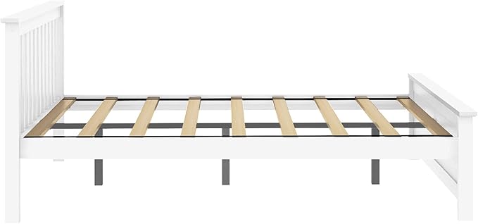 Max & Lily Queen Bed Frame with Slatted Headboard, Solid Wood Platform Bed for Kids, No Box Spring Needed, Easy Assembly, White