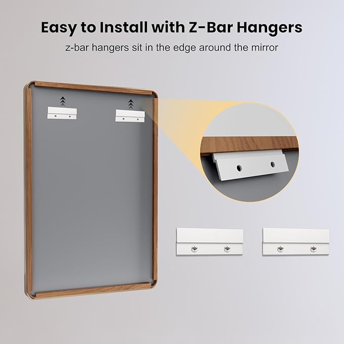 LOAAO 84X32 Inch Bathroom Mirror with Wood Grain Colored Metal Frame, Rounded Rectangle Metal Framed Bathroom Mirror, Anti-Rust, Hangs Horizontally or Vertically, Tempered Glass
