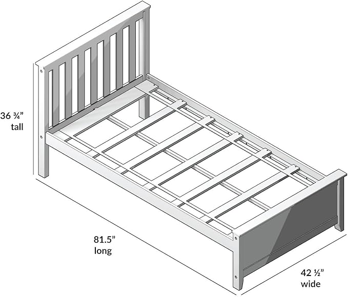 Plank+Beam Solid Wood Twin Bed Frame, Platform Bed with Headboard, White