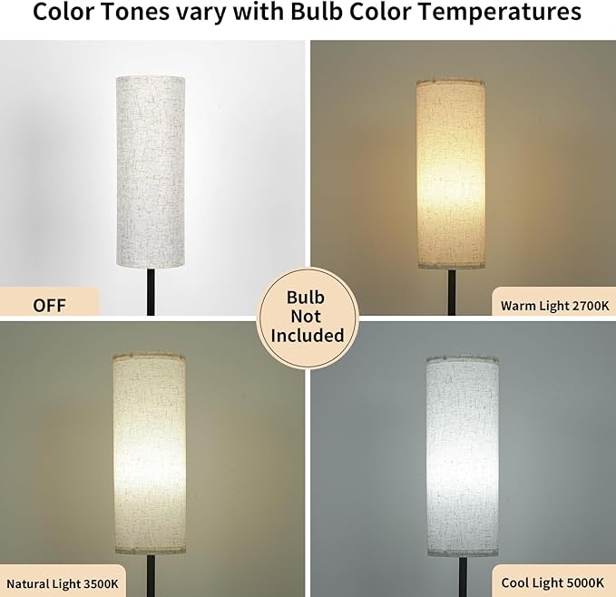 FRIDEKO HOME Floor Lamp with Beige Shade, Simple Design with Foot Pedal Switch, Small Tall Lamps for Living Room Bedroom Office, Corner Floor Stand Light with Black Pole Lamp (No Bulb/No Remote)