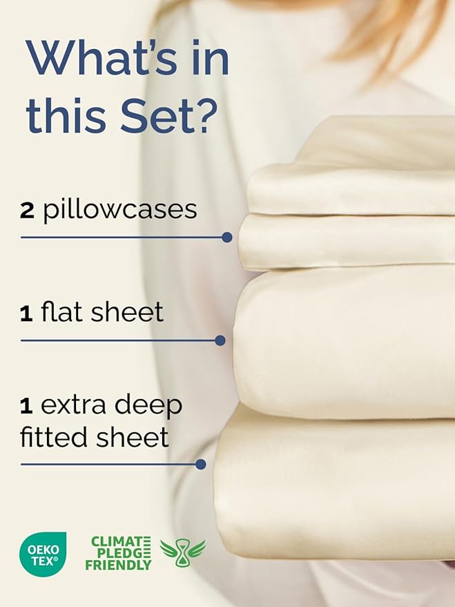 Extra Deep Twin XL Sheet Set - 4 Piece Breathable and Cooling Sheets - Hotel Luxury Bed Sheets Set - Easy Fit - Soft, Wrinkle Free and Comfy Sheets Set - Off White Sheet Set with Extra Deep Pockets