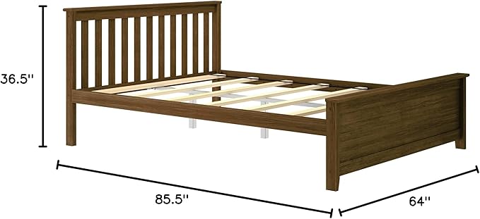 Max & Lily Queen Bed Frame with Slatted Headboard, Solid Wood Platform Bed for Kids, No Box Spring Needed, Easy Assembly, Walnut