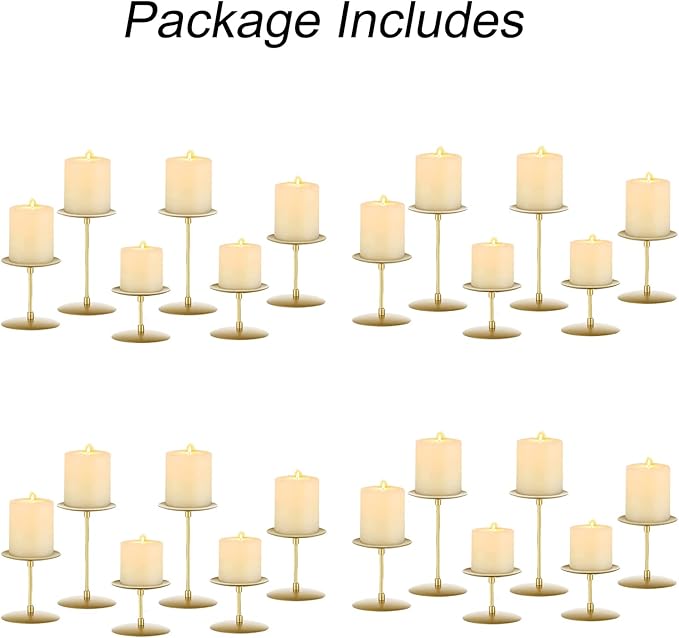 Pillar Candle Holders Candle Plates - Set of 24 Candelabra Candle Stand Iron Plate Minimalism Modern Home Mantel Dinning Table Christmas Decorations Centerpiece for Wedding, Party, Events, Gold