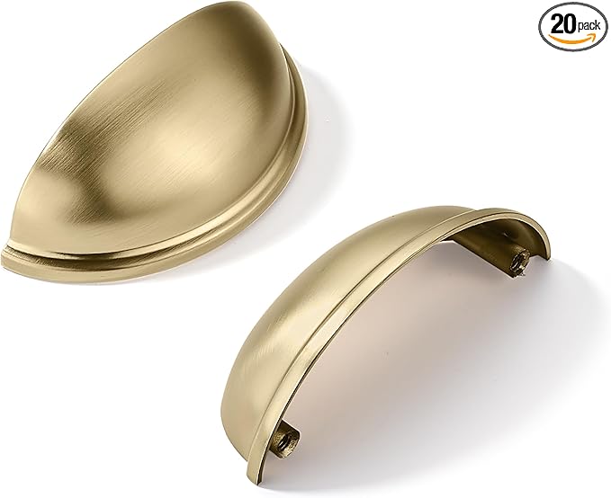 khtumeware 20 Pack 2-1/2" Gold Drawer Pulls Brushed Brass Cabinet Cup Pulls Kitchen Hardware Cabinet Handles Drawer Handles Knobs 2.5 inch Hole Center