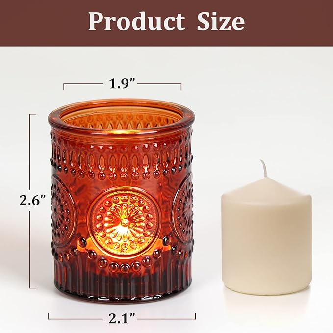 Amber Votive Candle Holder Set of 12, Glass Tea Lights Candle Holders for Home Table Centerpiece, Dinner Parties, Weddings Decor