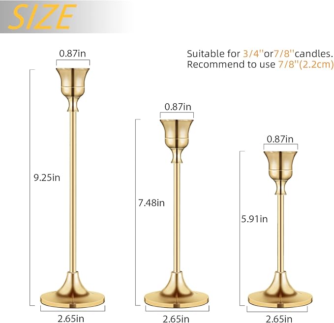 Candlestick Holders,Taper Candle Holder for Candlesticks Gold Brass Vintage Candle Stick Candle Holders Candelabra Candle Holder for Fireplace Party Dining Home