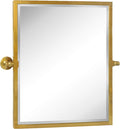 Brushed Gold Metal Framed Pivot Rectangle Bathroom Mirror Tilting Beveled Vanity Mirrors for Wall, Overall 23.9 x 24 inches (Mirrror 20 x 24 inches)