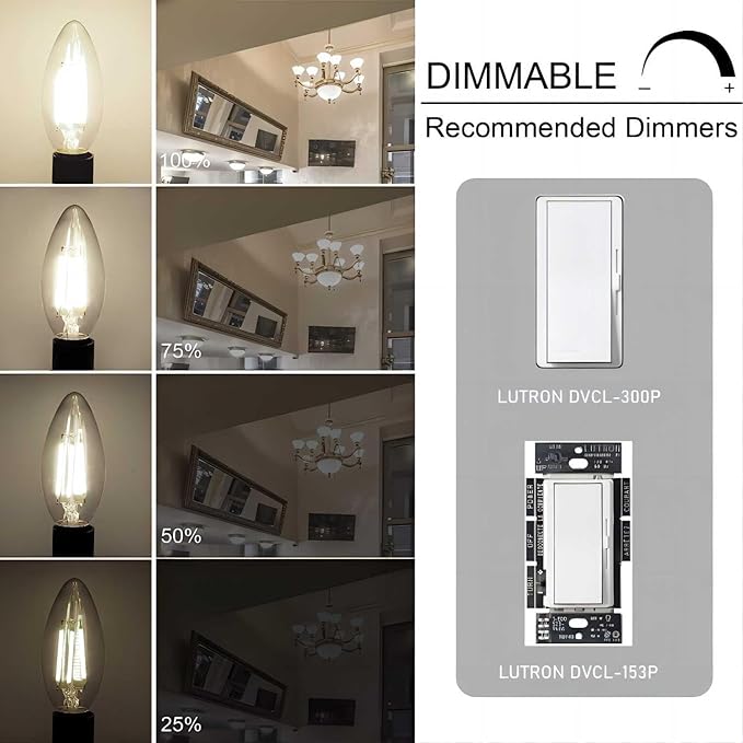 Cotanic Dimmable E12 LED Candelabra Bulb 4000K Daylight, Ceiling Fan Light Bulbs Small Base,60W Equivalent,Type B Bulb for Chandelier,Vintage B11 LED Candle Shape with Clear Glass,600LM,12 Pack