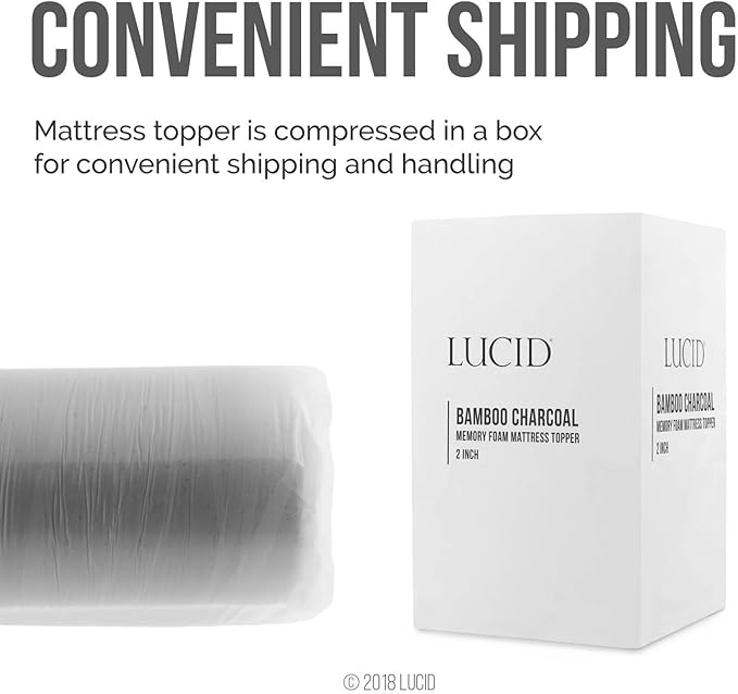 Lucid 2 Inch Ventilated Bamboo Charcoal Memory Foam Mattress Topper - Twin XL Mattress Topper