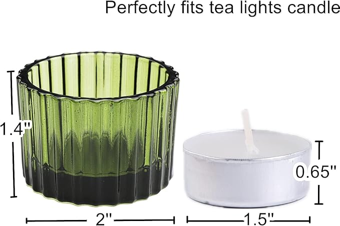 VOHO Green Tealight Candle Holder Set of 12, Glass Candle Holder for Wedding Table Centerpiece, Tea Lights Candle Holders Bulk for Home Decor(2''x 1.4'')