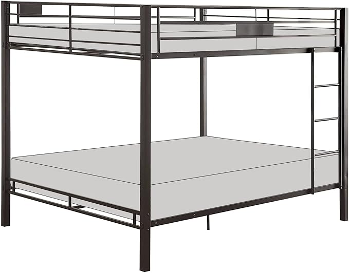 Acme Kaleb Metal Frame Queen Over Queen Bunk Bed with Ladder in Sandy Black