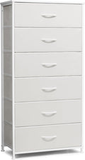 Crestlive Products Dresser for Bedroom with 6 Drawers, Tall Chest of Drawers, White Dressers Bedroom Furniture, Storage Organizer Unit with Bins for Closet, Hallway, Living Room, Entryway