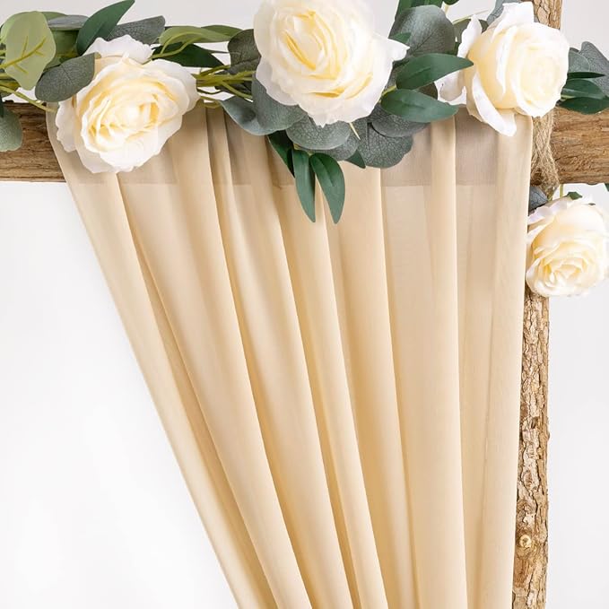 Socomi Wedding Arch Draping Fabric 2 Panels 29" x 19Ft Champagne Sheer Chiffon Curtain Drapes 6 Yards for Wedding Ceremony Birthday Party Decoration