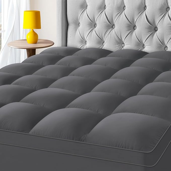 Queen Mattress Topper, Extra Thick Mattress Pad Cover for Deep Sleep,3D+7D Snow Down Alternative Fill Overfilled Plush Pillow Top Mattress with 8-23 Inch Deep Pocket-Grey